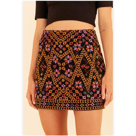 Anthropologie Farm Rio Embroidered Corduroy Mini Skirt Size Small - Picture 4 of 14